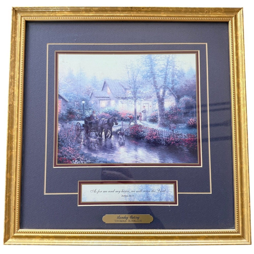 Thomas Kinkade Sunday Outing Framed Print Joshua 24:15 Scripture Gold Frame 2000